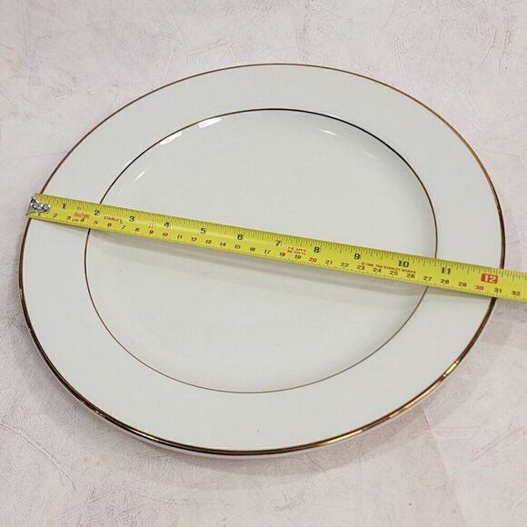 HOMER LAUGLIN Eggshell Nautilus 8" Soup Bowls / 12" Plate Gold Trim  SET OF 4 - Picture 2 of 9